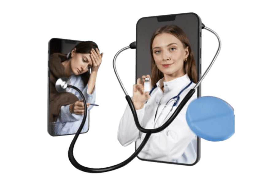 Doctor and patient consultation via smartphone with stethoscope